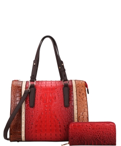2in1 Alligator Croc Fashion Satchel Bag with Wallet CY-7187W RED